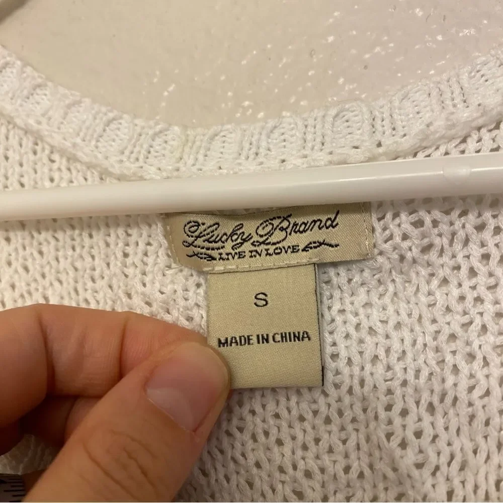 Lucky Brand boho white top blouse Crochet Eyelet embroidered open knit lace S